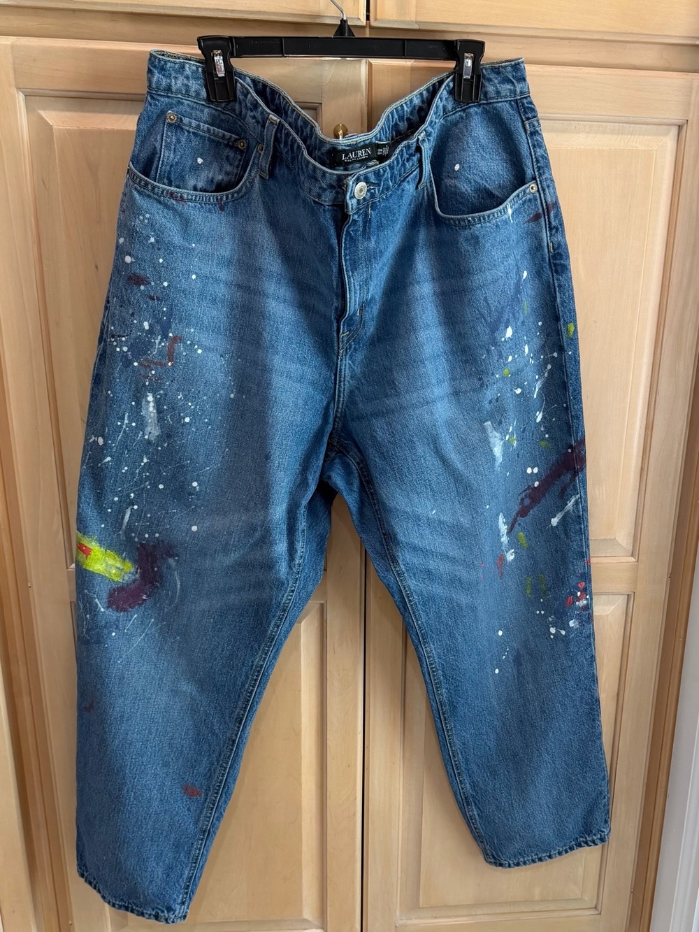 Ralph Lauren Blue Boyfriend Jeans w/ Paint Graffiti